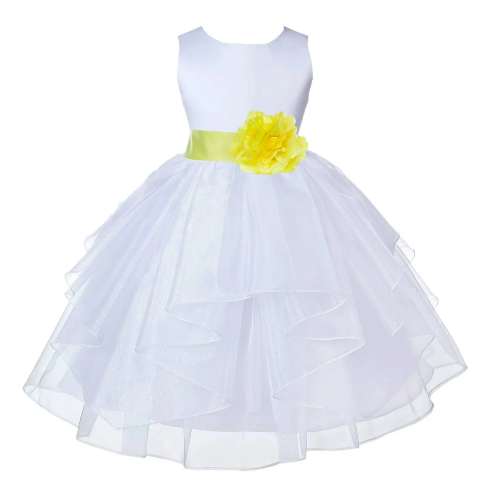 White Satin Shimmering Organza Flower Girl Dress Junior Formal Pageant Baptism Christening 4613T(5)