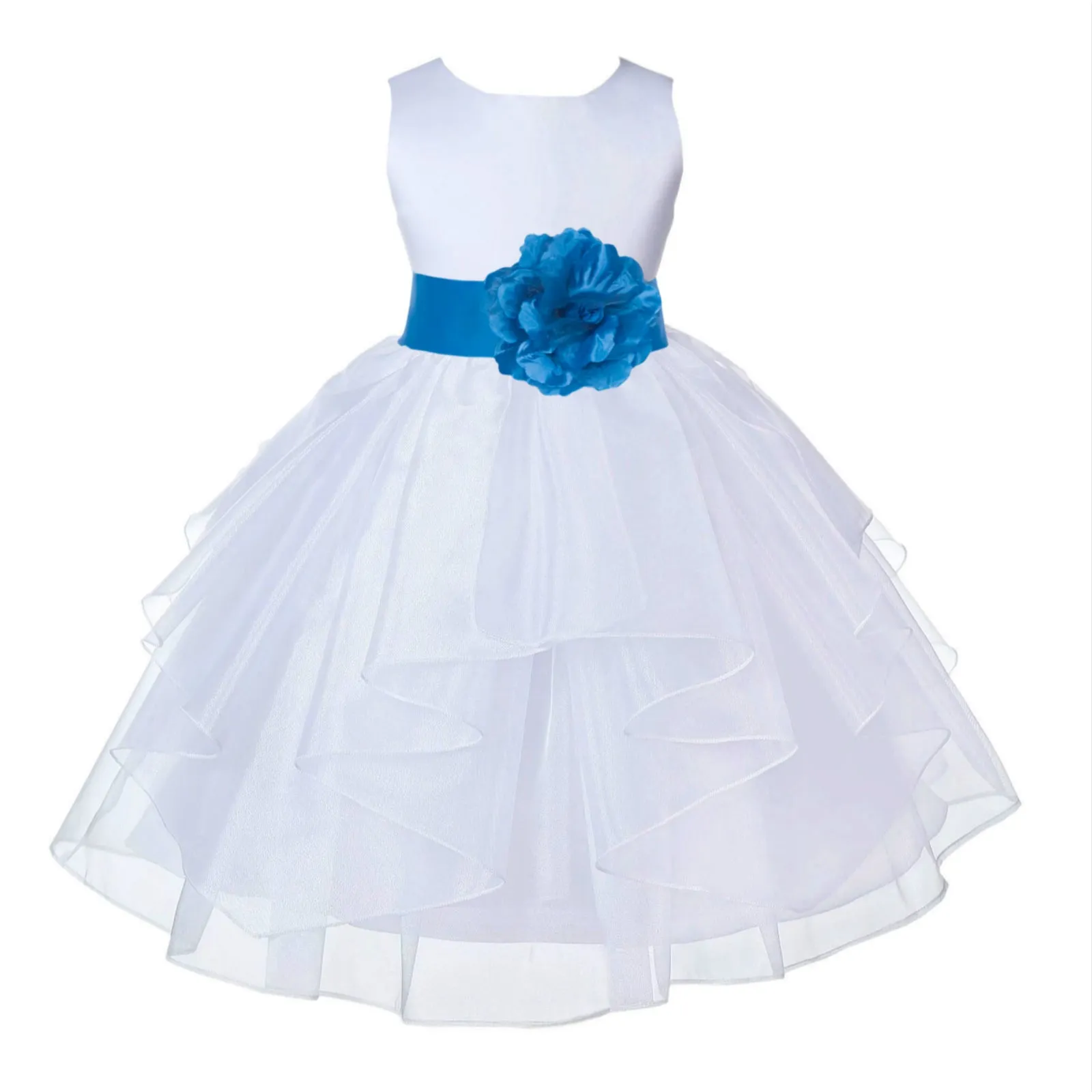 White Satin Shimmering Organza Flower Girl Dress Junior Formal Pageant Baptism Christening 4613T(5)
