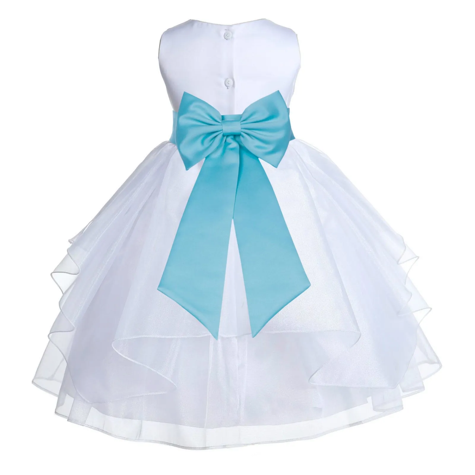 White Satin Shimmering Organza Flower Girl Dress Junior Formal Pageant Baptism Christening 4613T(5)