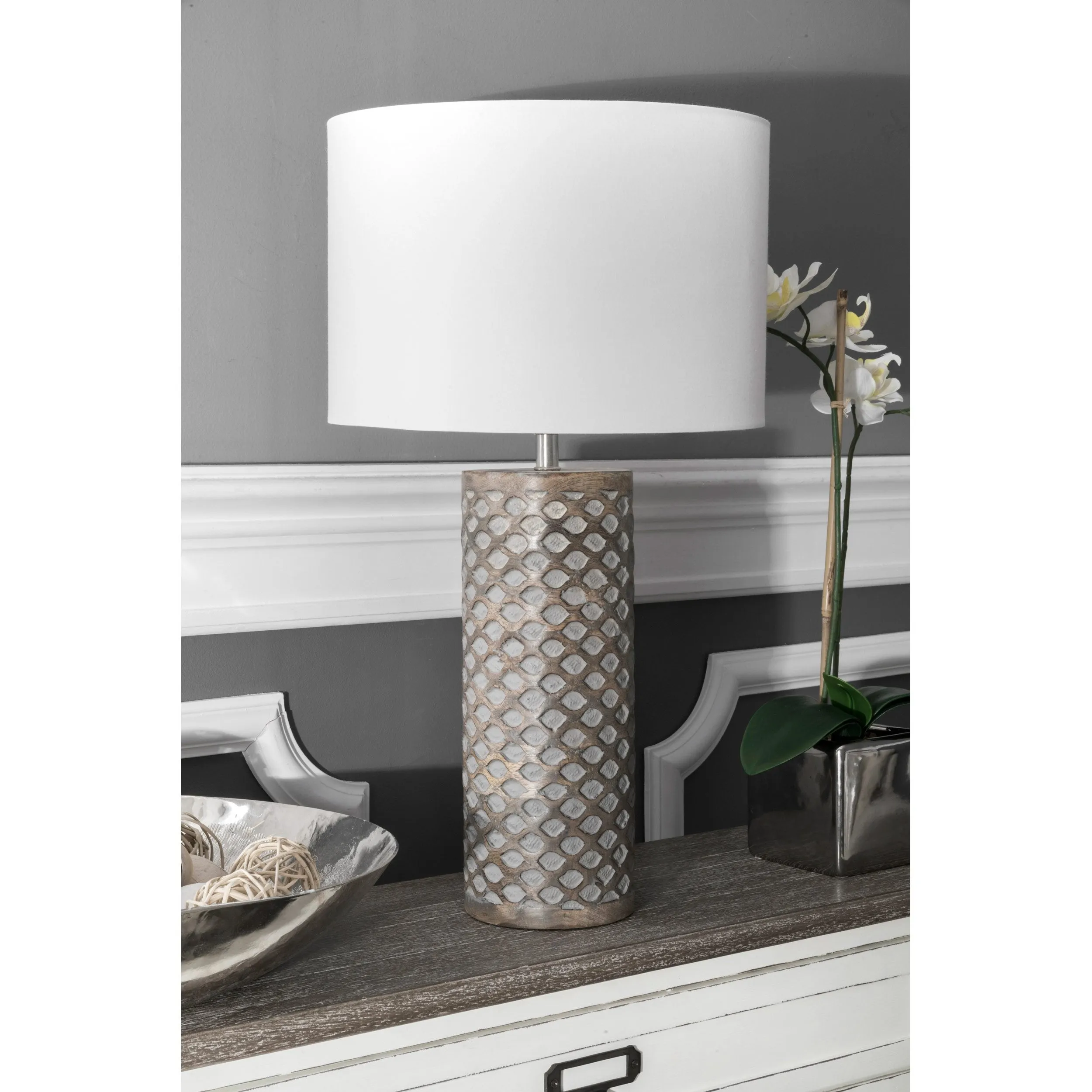 WOOD CARVED TABLE LAMP - 21