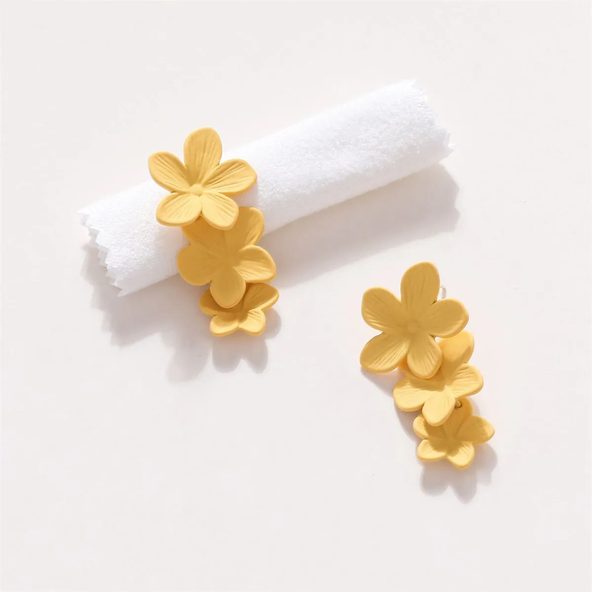 Yellow Enamel & Silver-Plated Linked Flower Drop Earrings