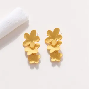 Yellow Enamel & Silver-Plated Linked Flower Drop Earrings