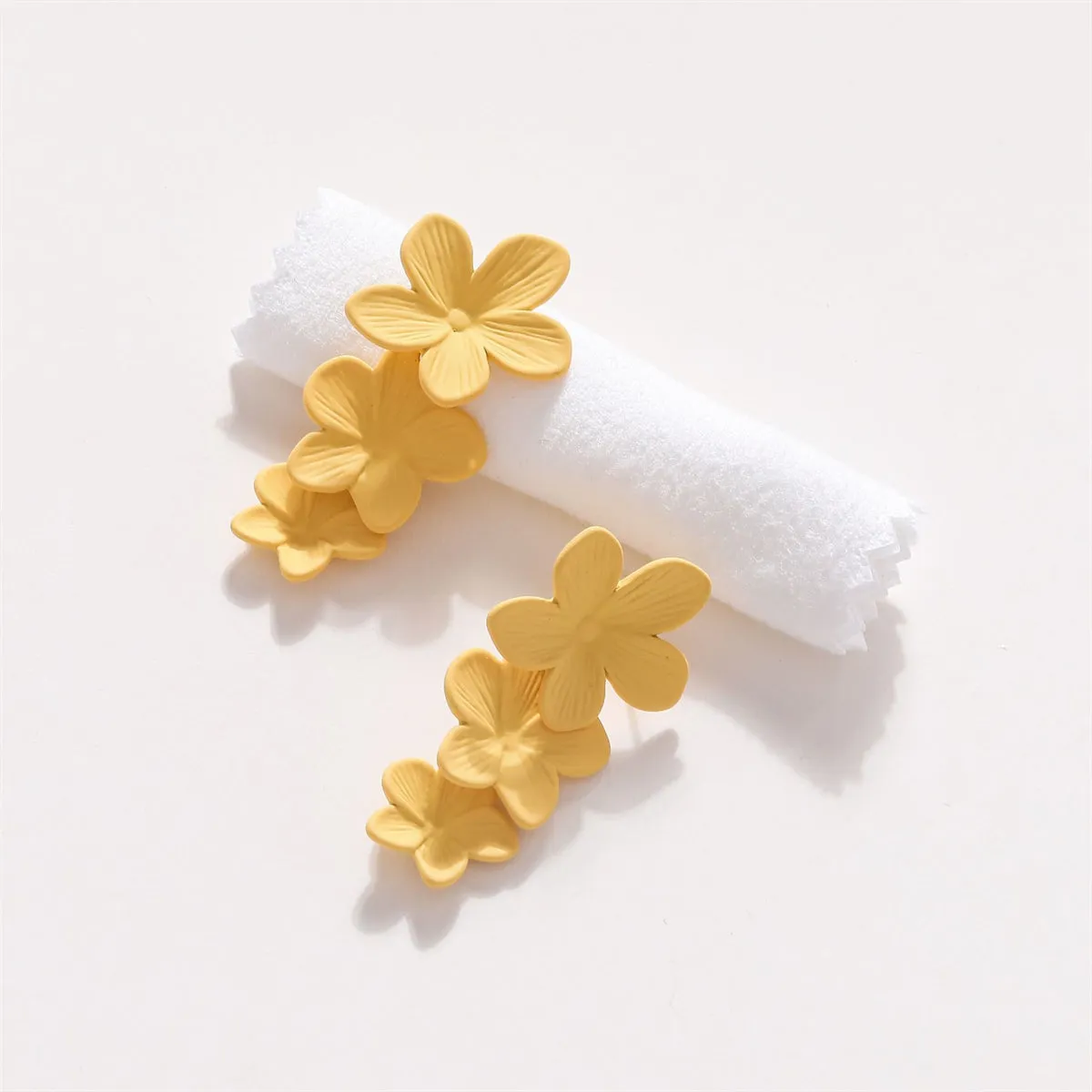 Yellow Enamel & Silver-Plated Linked Flower Drop Earrings