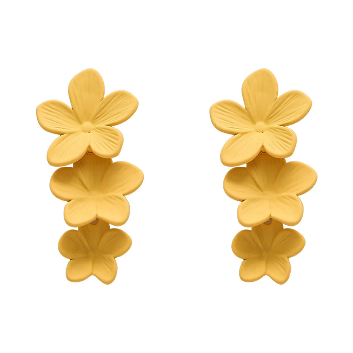 Yellow Enamel & Silver-Plated Linked Flower Drop Earrings